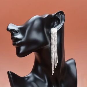 Tassel Long Chandelier Statement Earrings Silver Rhinestones bridal wedding New